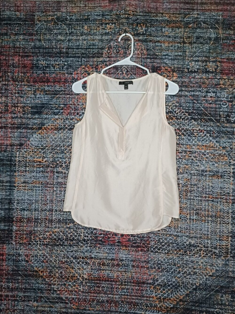 JCREW womens solid ivory 100% Silk sleeveless hidden button top 00 EUC